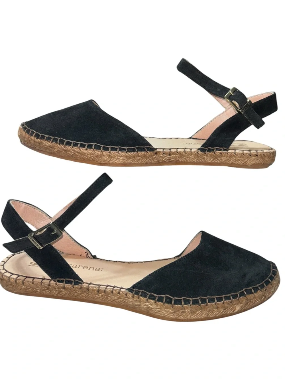 Macarena Handmade Spain Black Suede Closed Toe Espadrille NWOT Ankle Strap 38